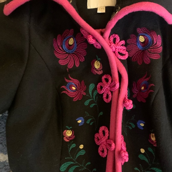 Embroidered colorful wool womens pea coat - Picture 2 of 4